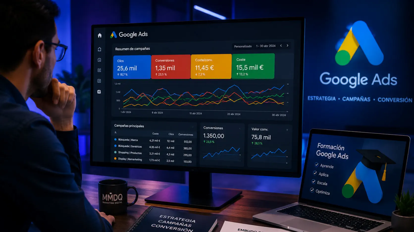 Formación en Google Ads con estrategia de campañas y conversión