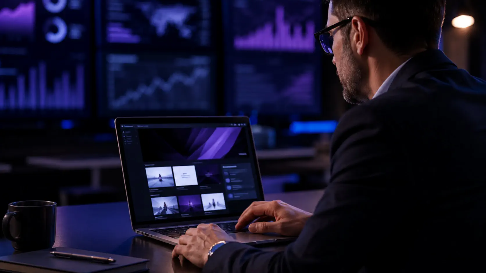 Consultor de marketing digital revisando una web profesional para empresa