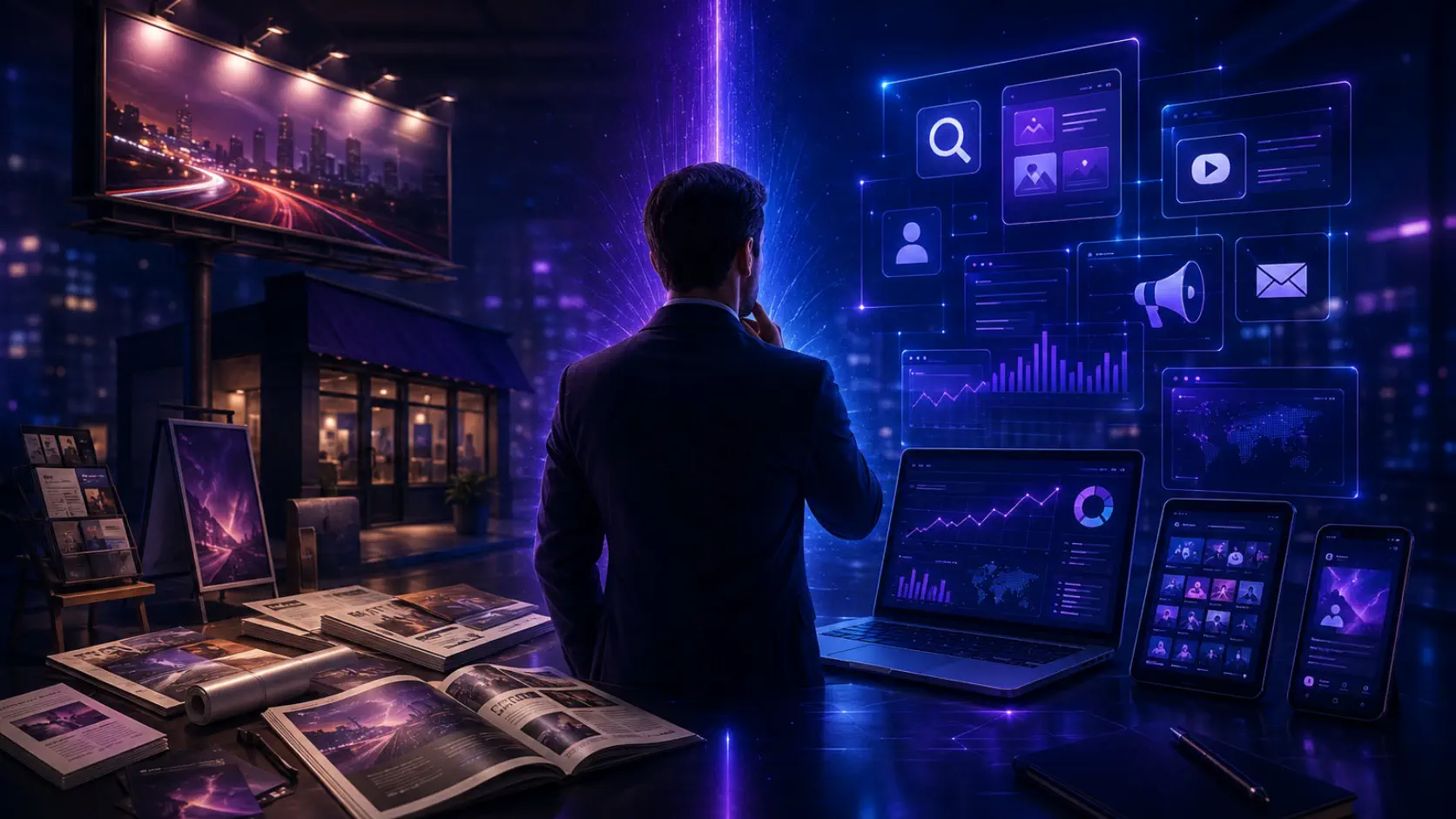 Comparativa visual entre marketing tradicional y marketing digital