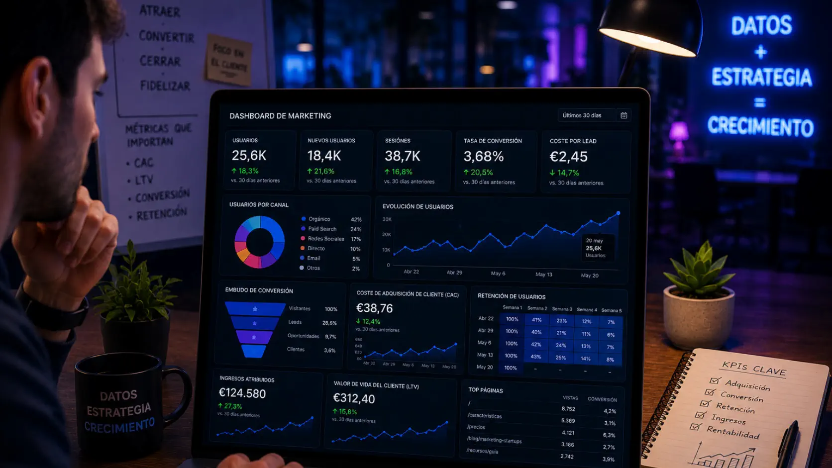 Métricas y analítica para startups con dashboard de marketing digital