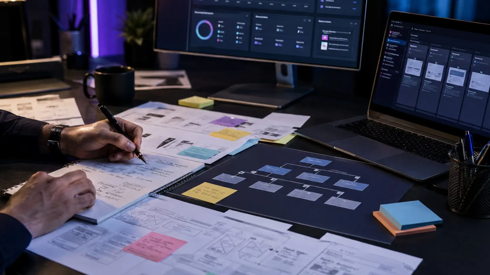 Proceso de creación de una web profesional con arquitectura, bocetos y analítica