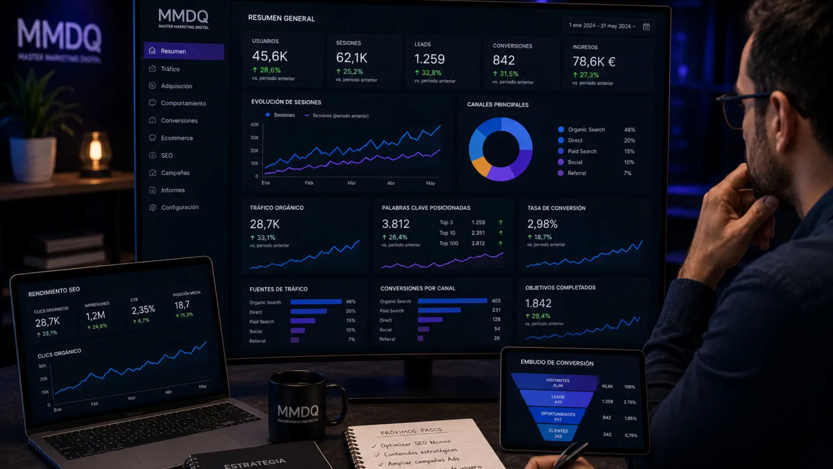 Reporting de marketing digital con métricas de crecimiento empresarial