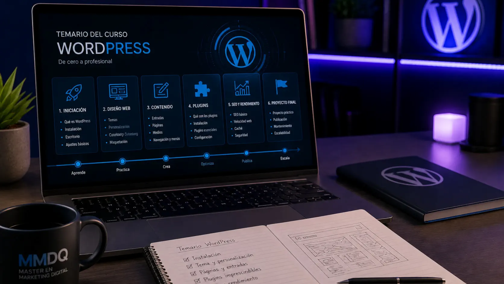 Temario de cursos WordPress con diseño web plugins SEO y mantenimiento